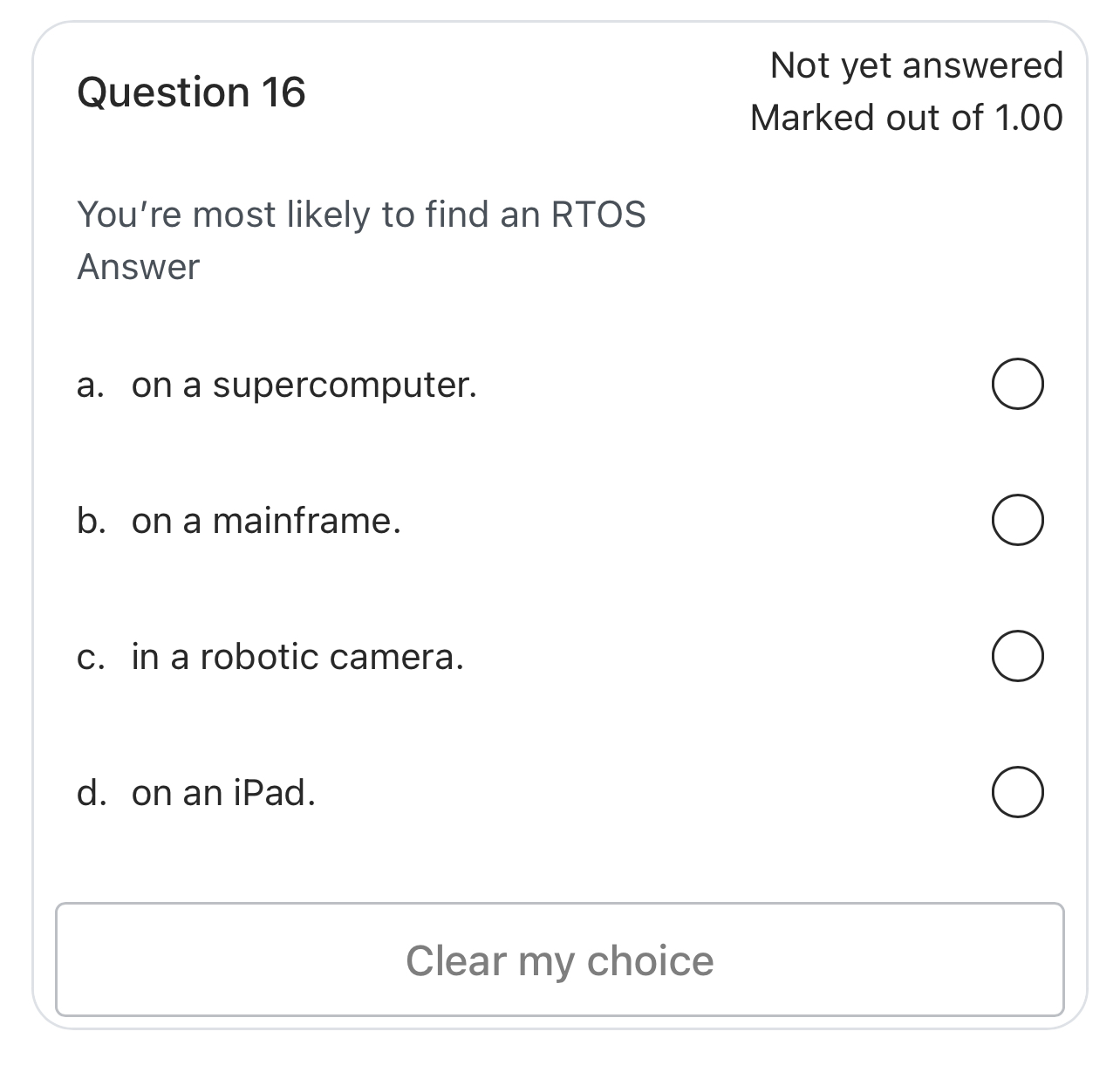 Question 1 6 Not yet answered Marked out of 1 . 0