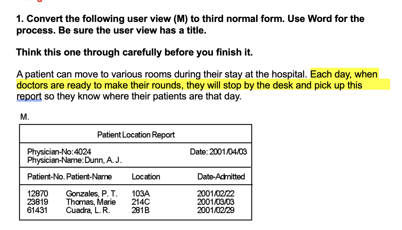 Convert the following user view ( M ) to third