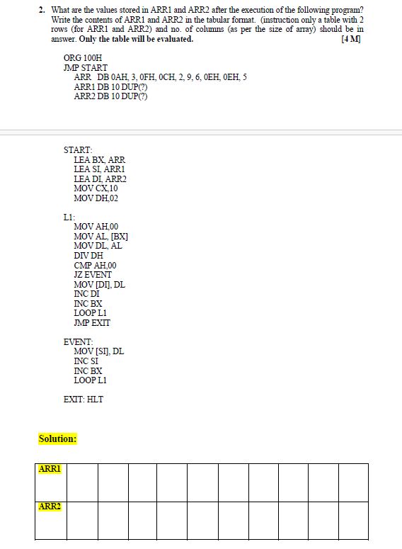 2 . What are the values stored in \ ( A R R 1 \ )