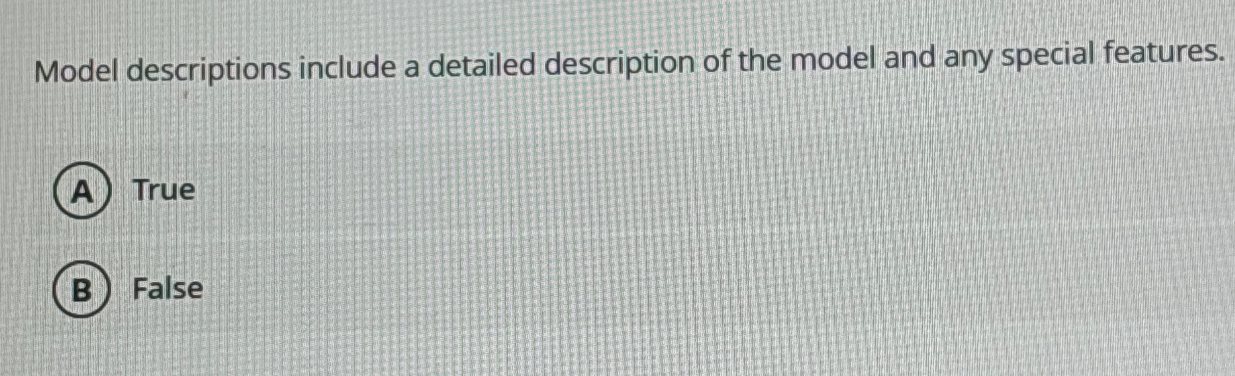 Model descriptions include a detailed description