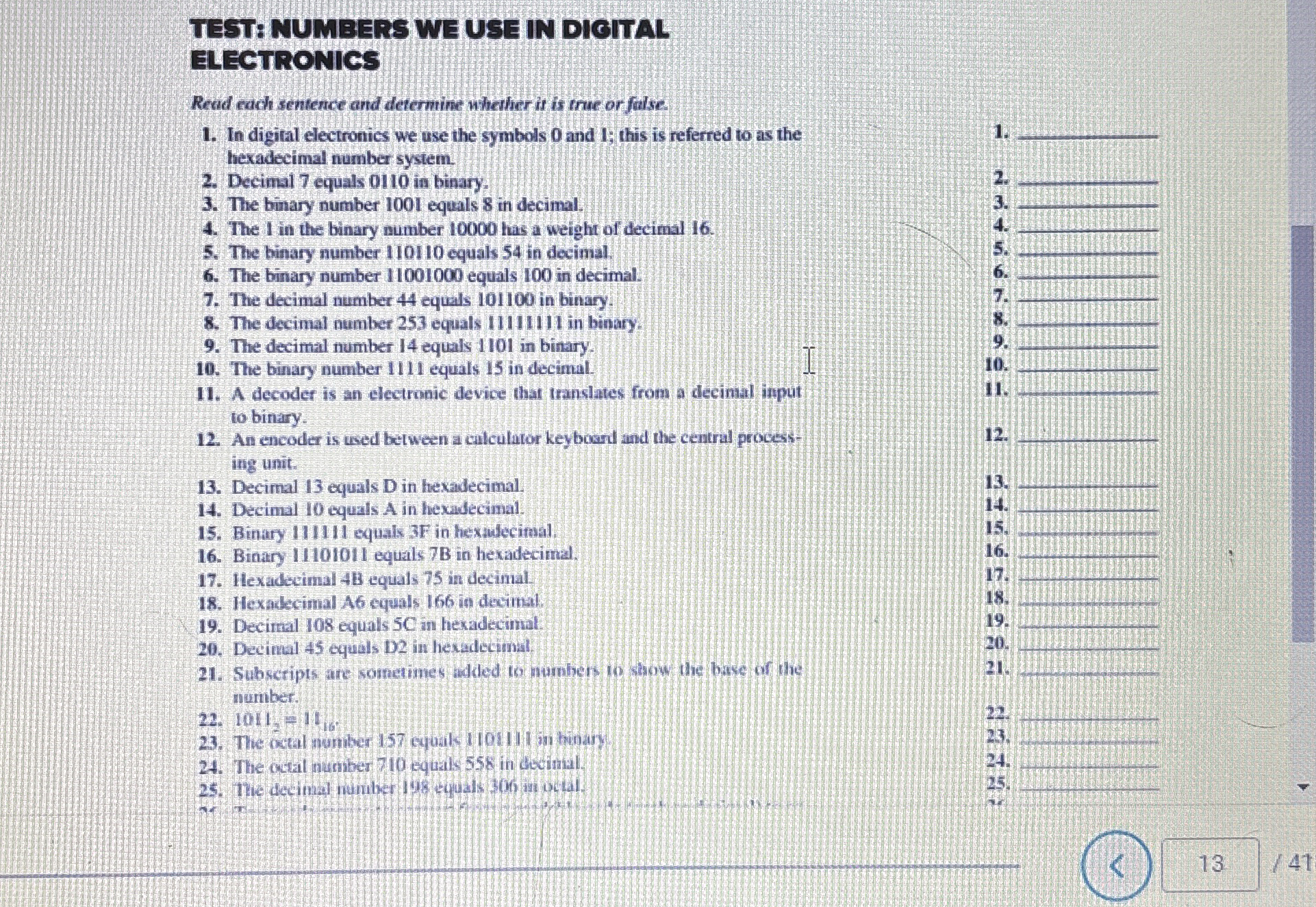 TEST: NUMBERS WE USE IN DIGITAL ELECTRONICS Read