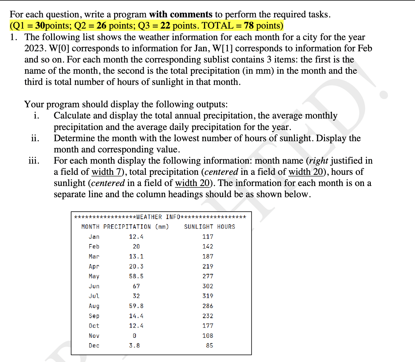 THIS IS PYTHON ! ! The following list shows the