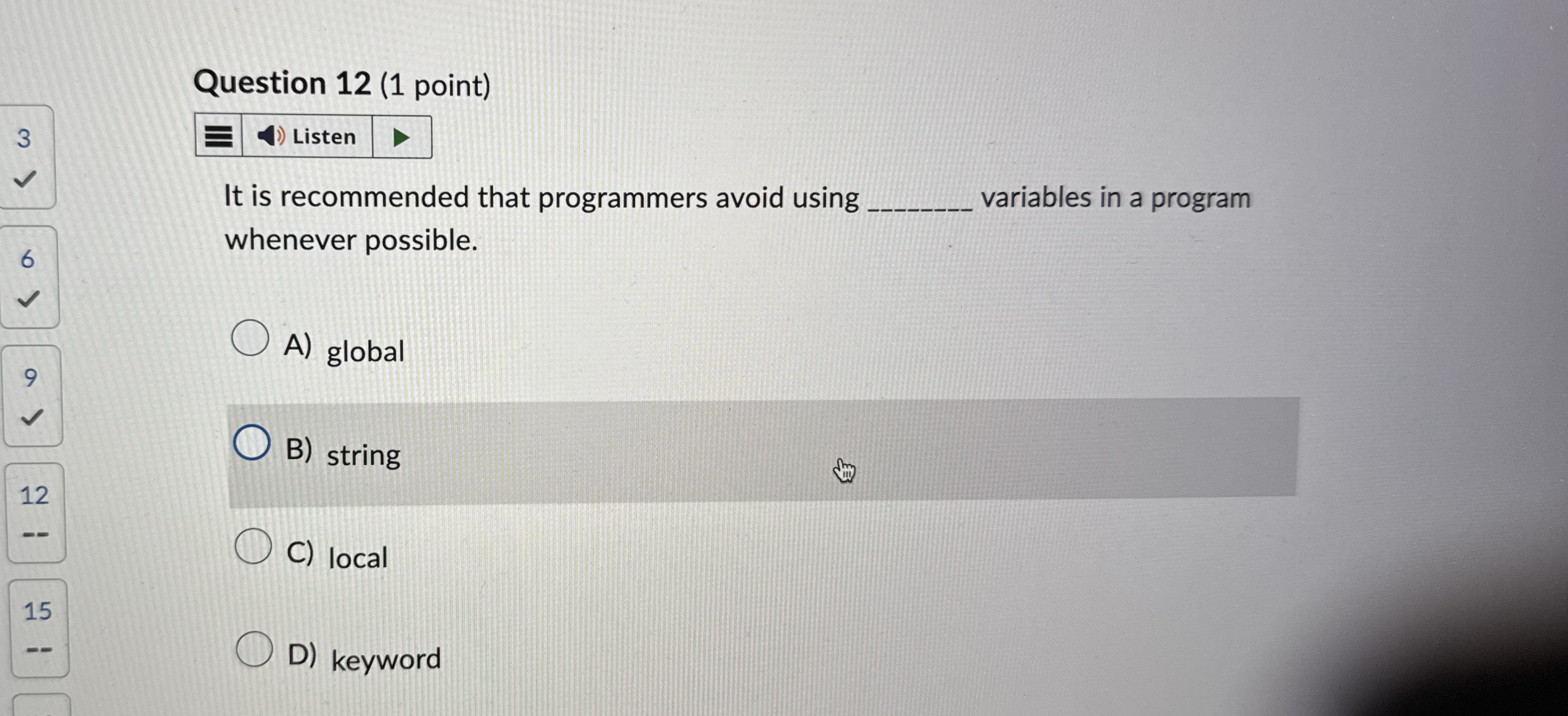 Question 1 2 ( 1 point ) 3 It is recommended that