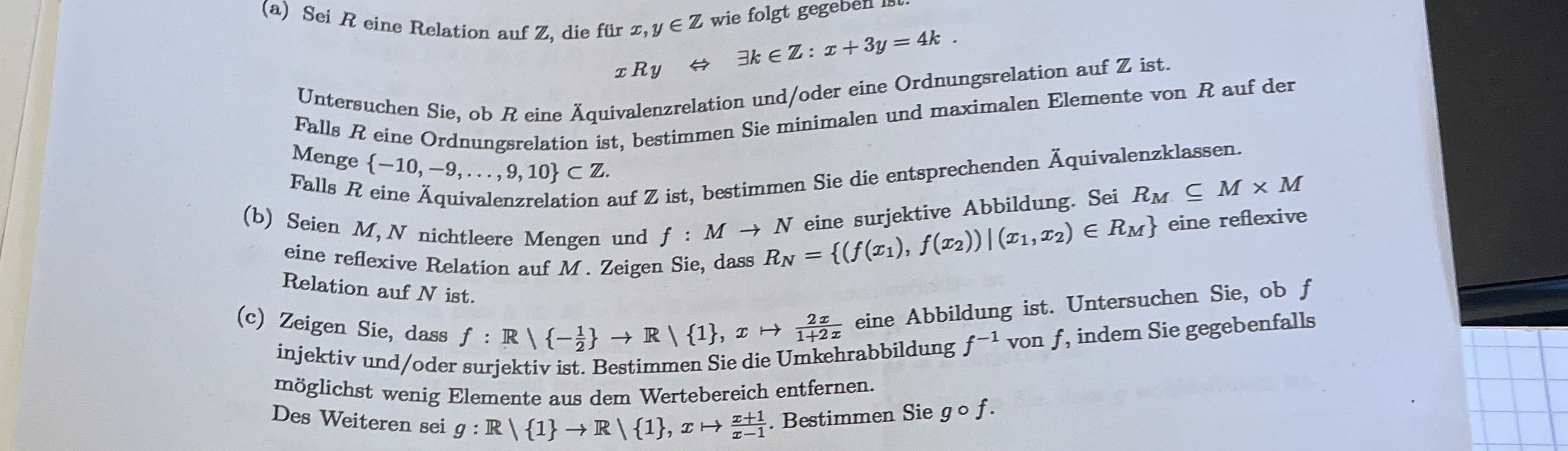 ( a ) Sei R eine Relation auf Z , die f r x ,