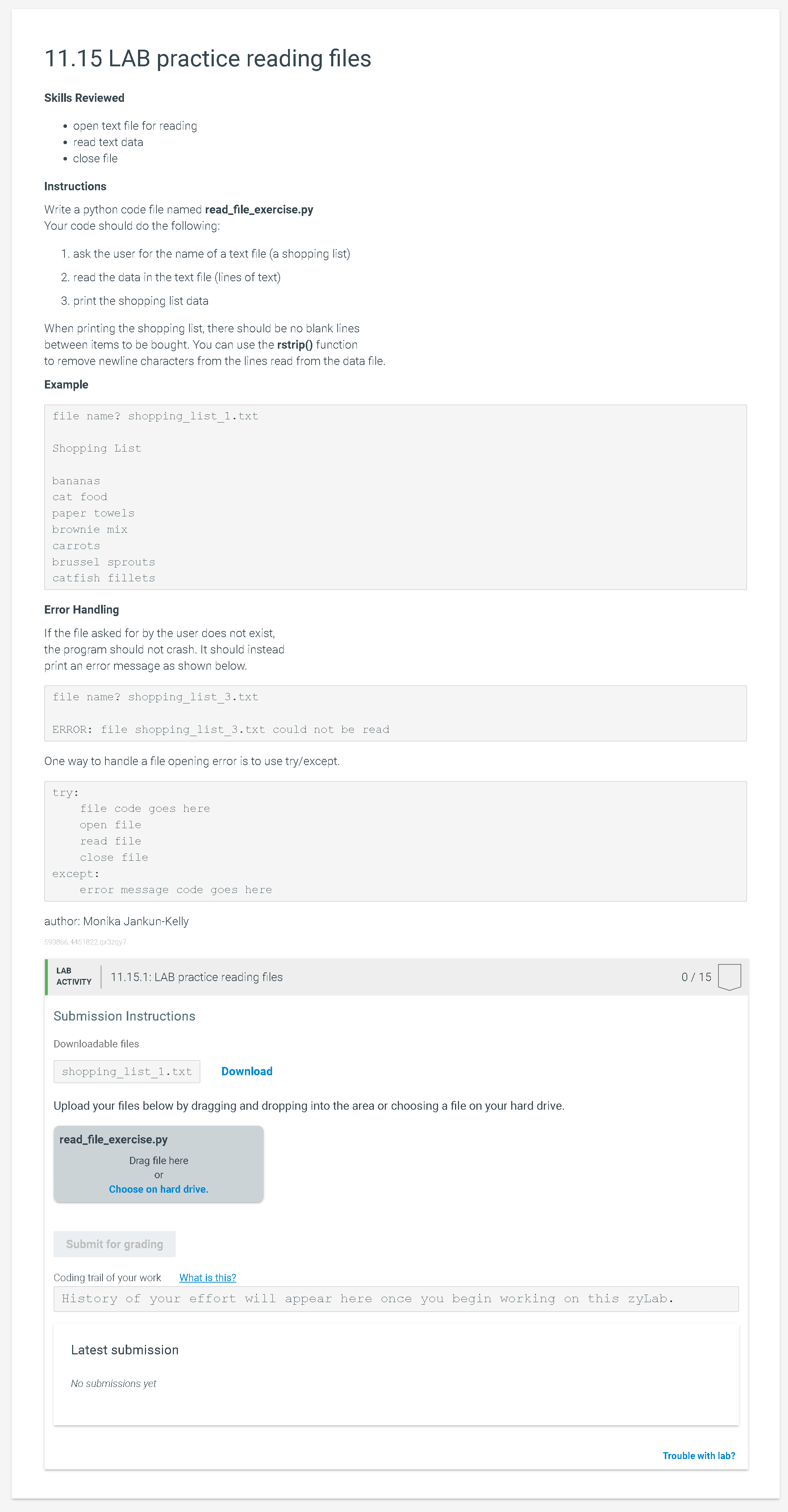 1 1 . 1 5 LAB practice reading files Skills