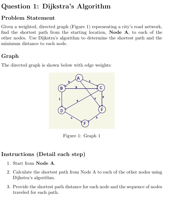 Question 1 : Dijkstra's Algorithm Problem