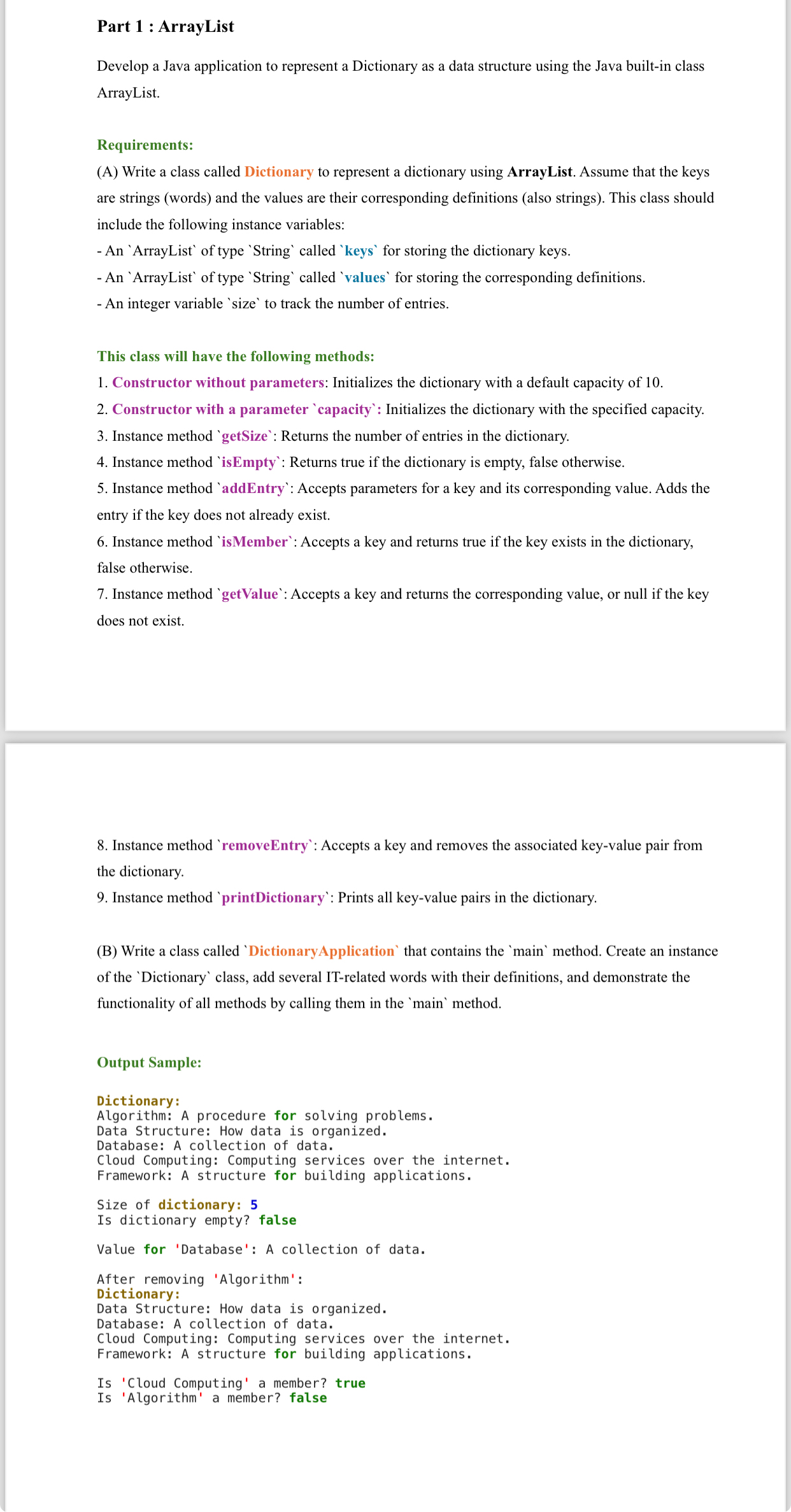 Part 1 : ArrayList Develop a Java application to
