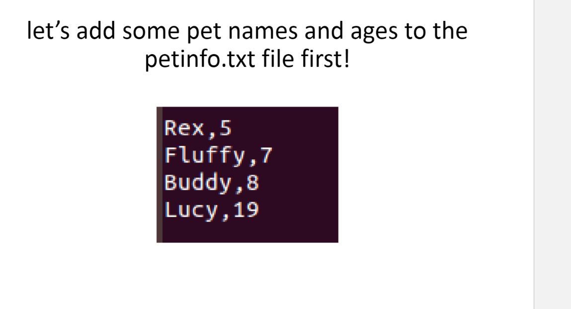 Pet Name and Age Script Please refer to the