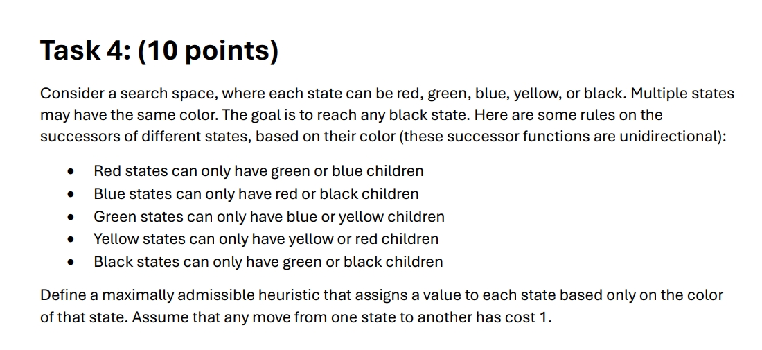 Task 4 : ( 1 0 points ) Consider a search space,