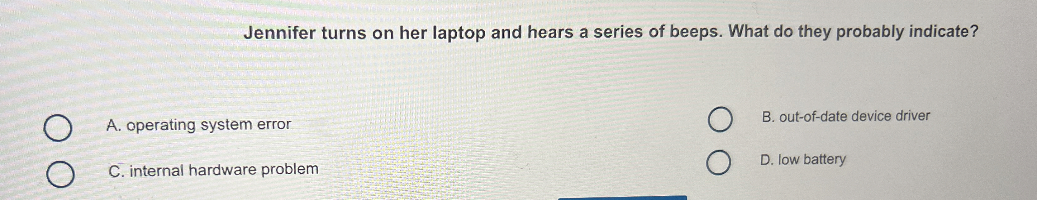 Jennifer turns on her laptop and hears a series