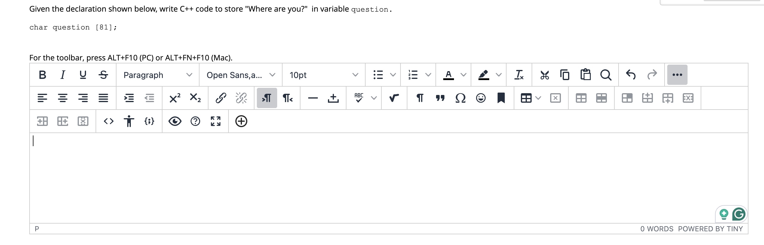 Given the declaration shown below, write C + +