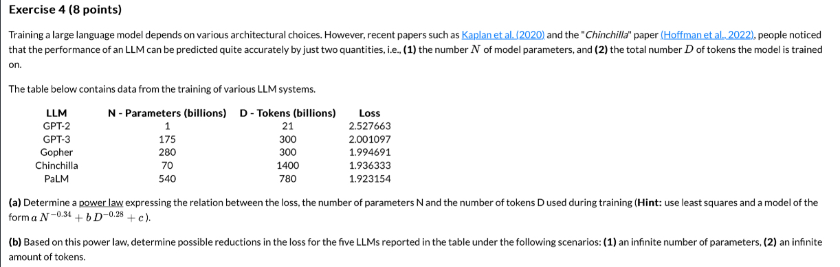 Exercise 4 ( 8 points ) Training a large language