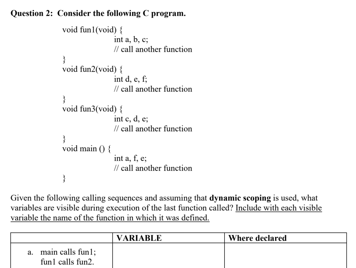 Question 2 : Consider the following C program.