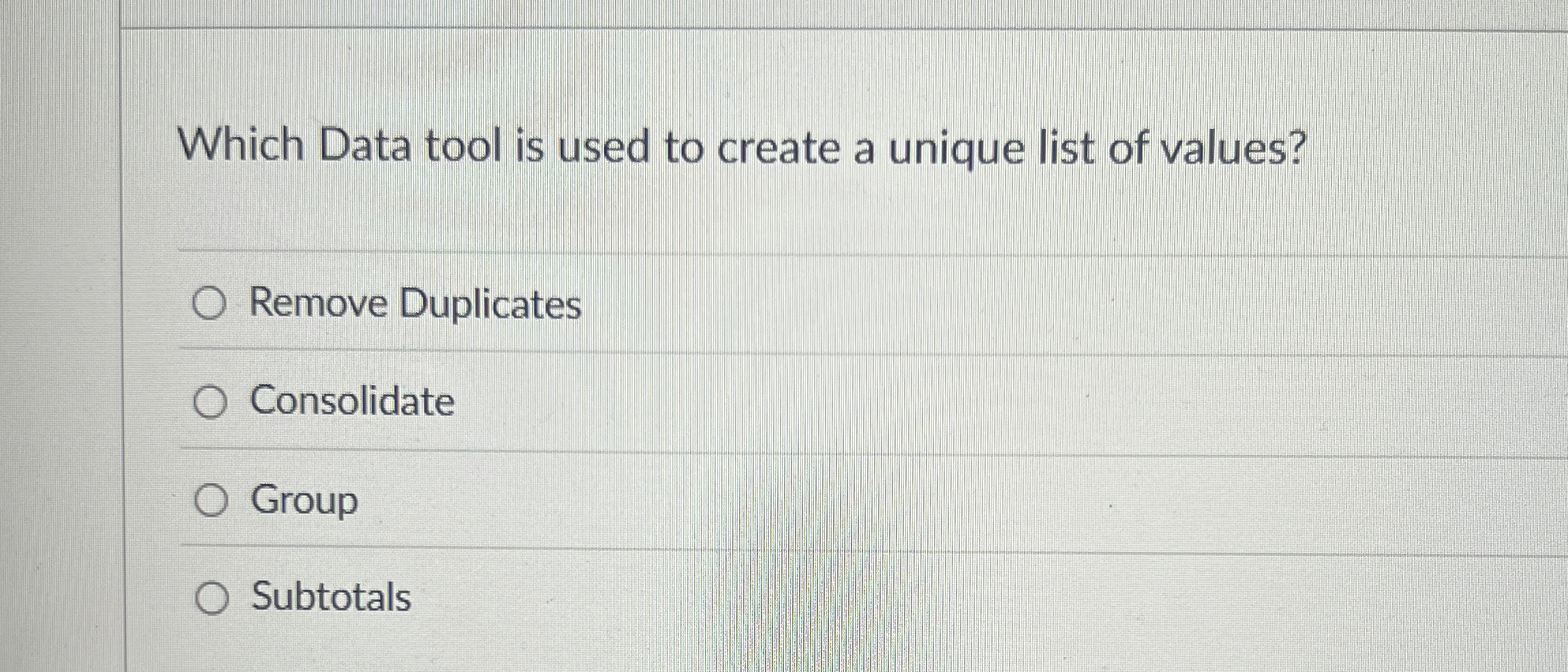 Which Data tool is used to create a unique list