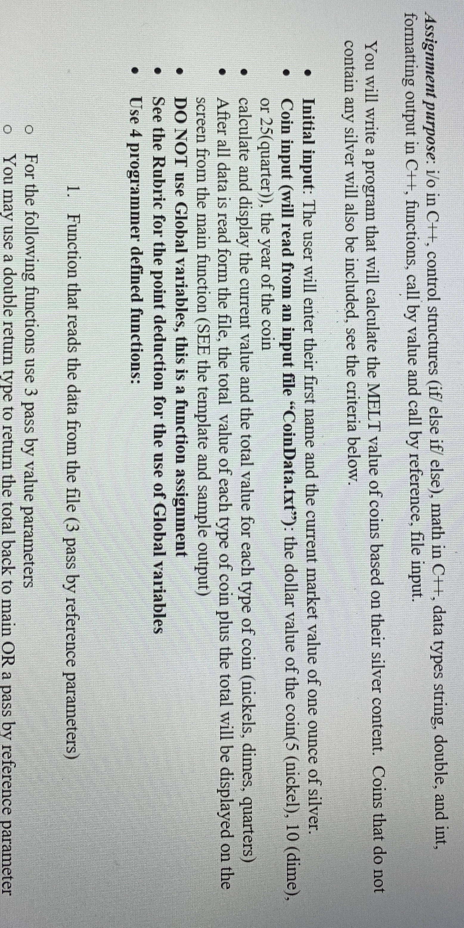 Assignment purpose: i / o in C + + , control