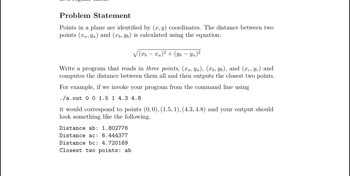Problem Statement ( IN C CODE ) Points in a plane