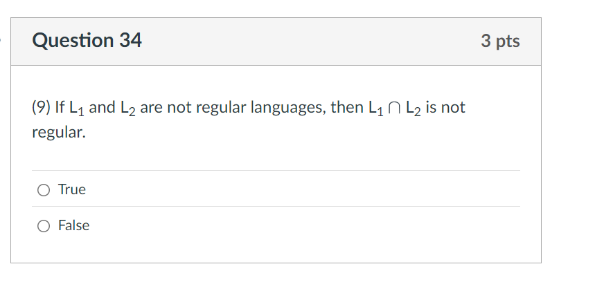 Question 3 4 ( 9 ) If L 1 and L 2 are not regular