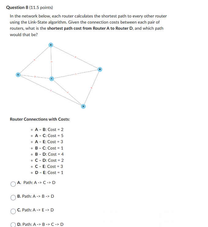 Question 8 ( 1 1 . 5 points ) In the network