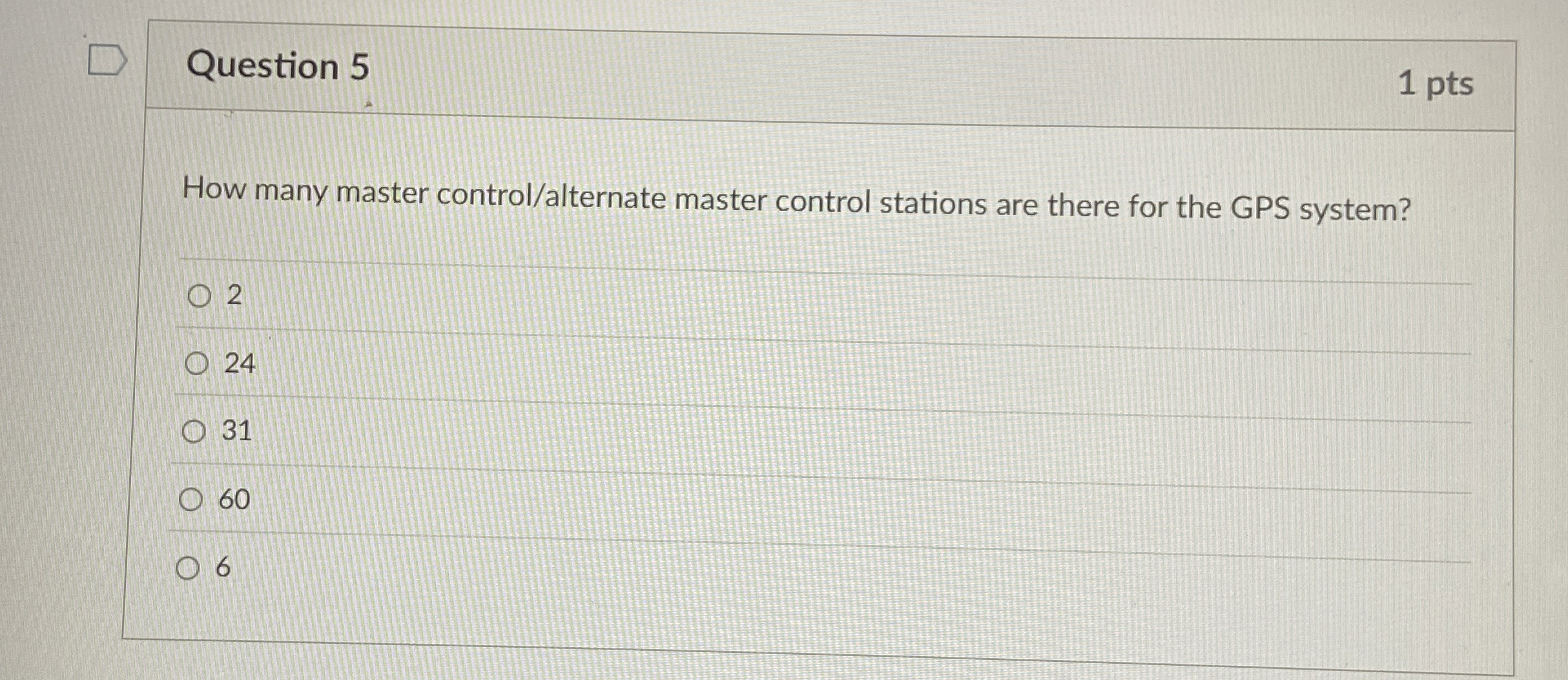 Question 5 How many master control / alternate