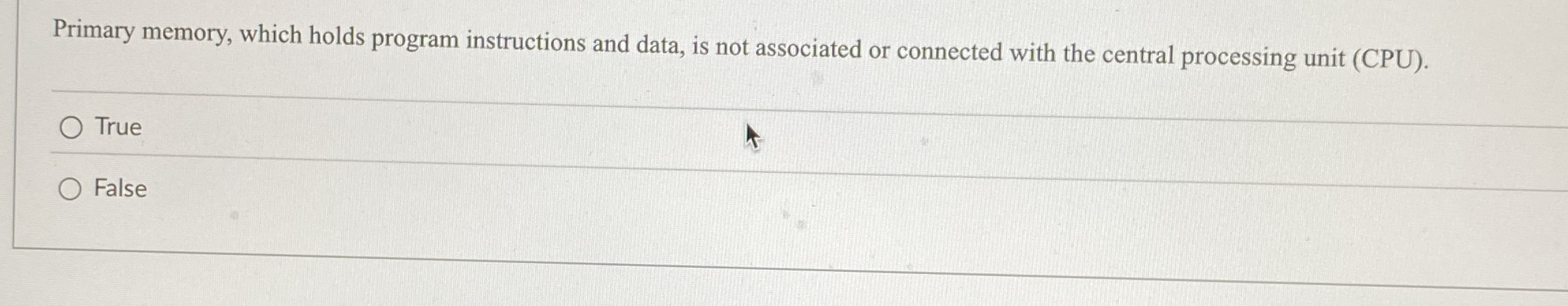 Primary memory, which holds program instructions