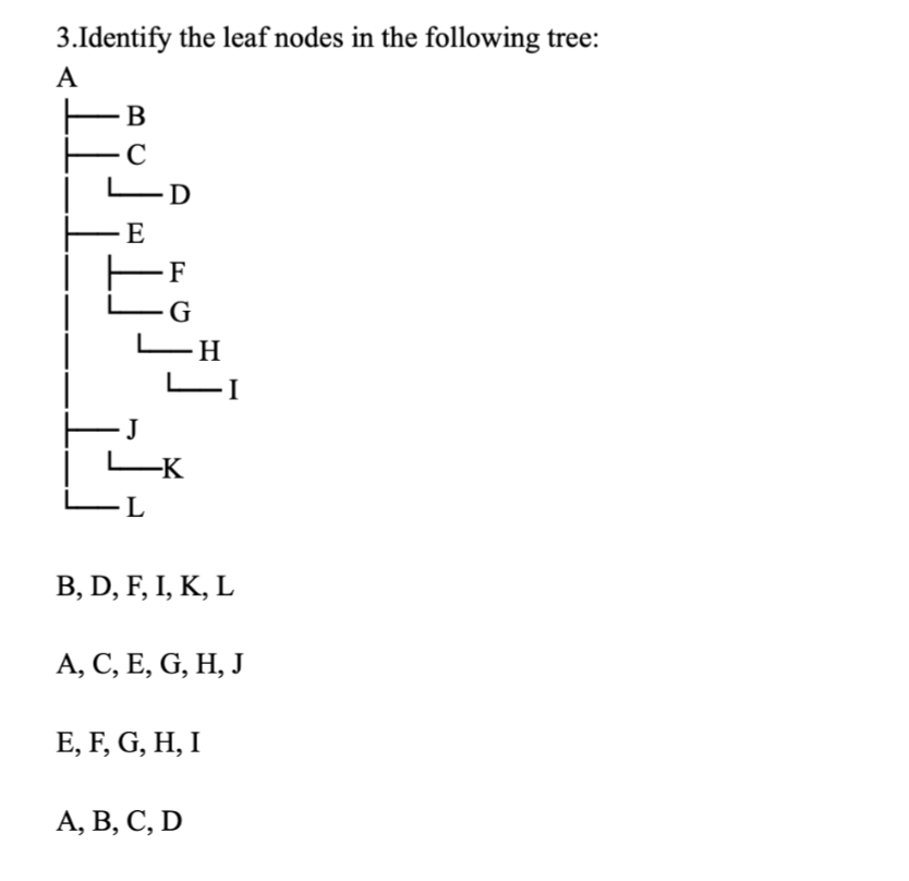 3 . Identify the leaf nodes in the following