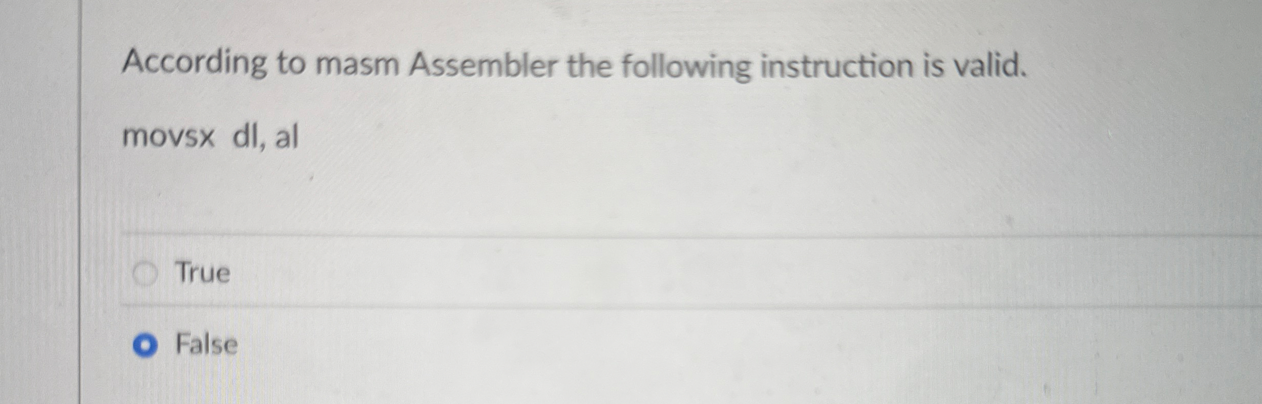 According to masm Assembler the following