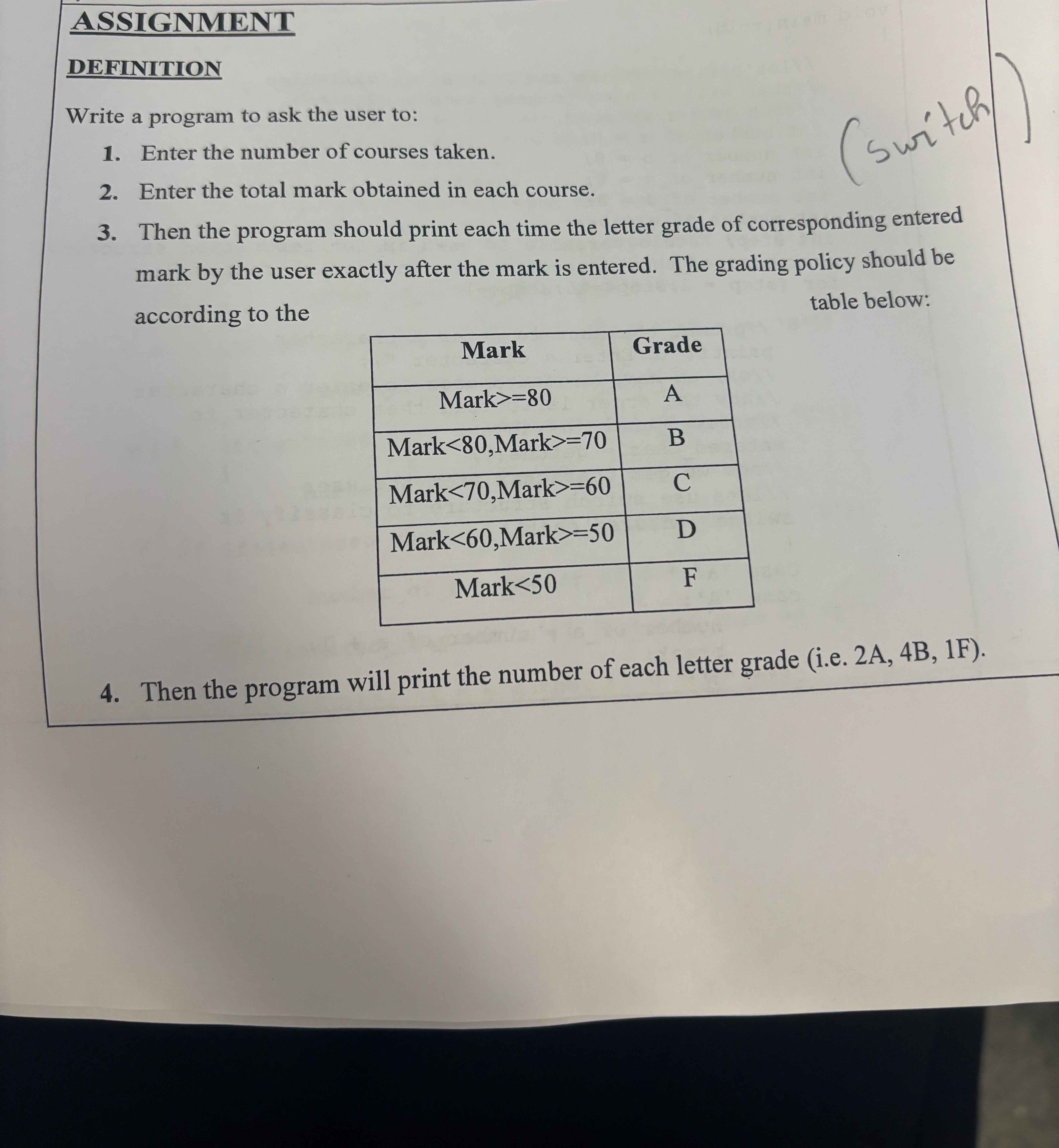 ASSIGNMENT DEFINITION Write a program to ask the