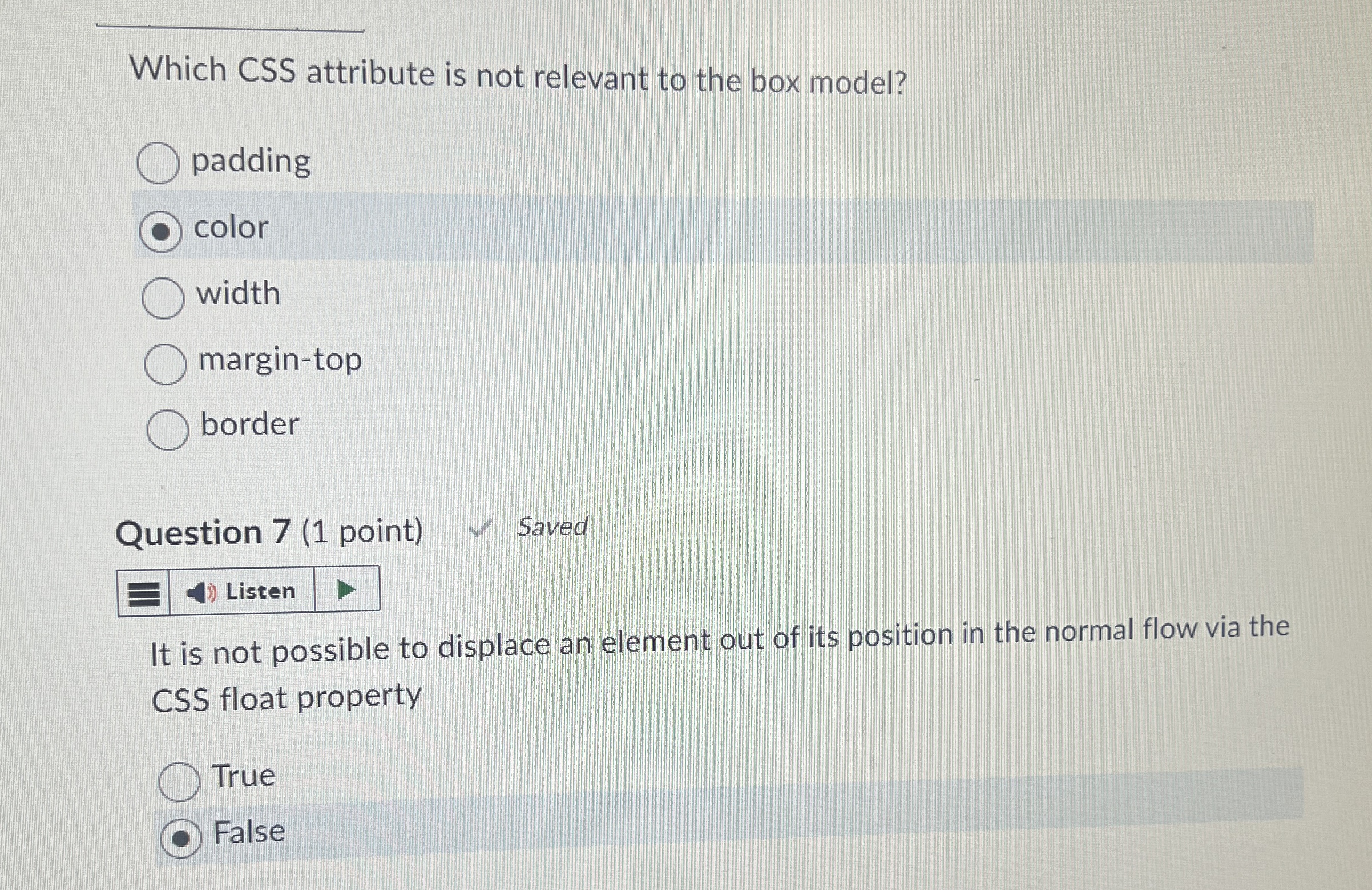Which CSS attribute is not relevant to the box