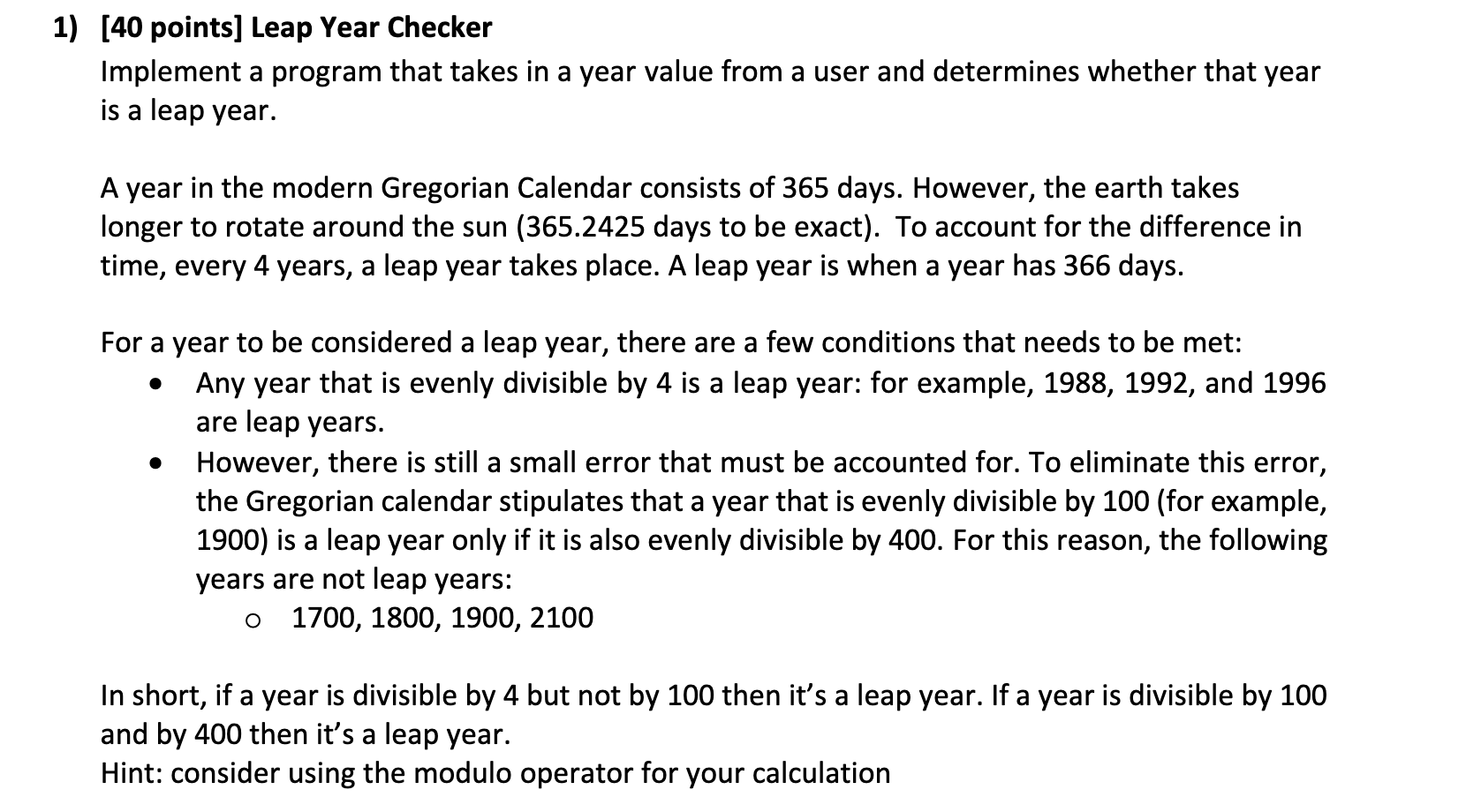 using python please [ 4 0 points ] Leap Year