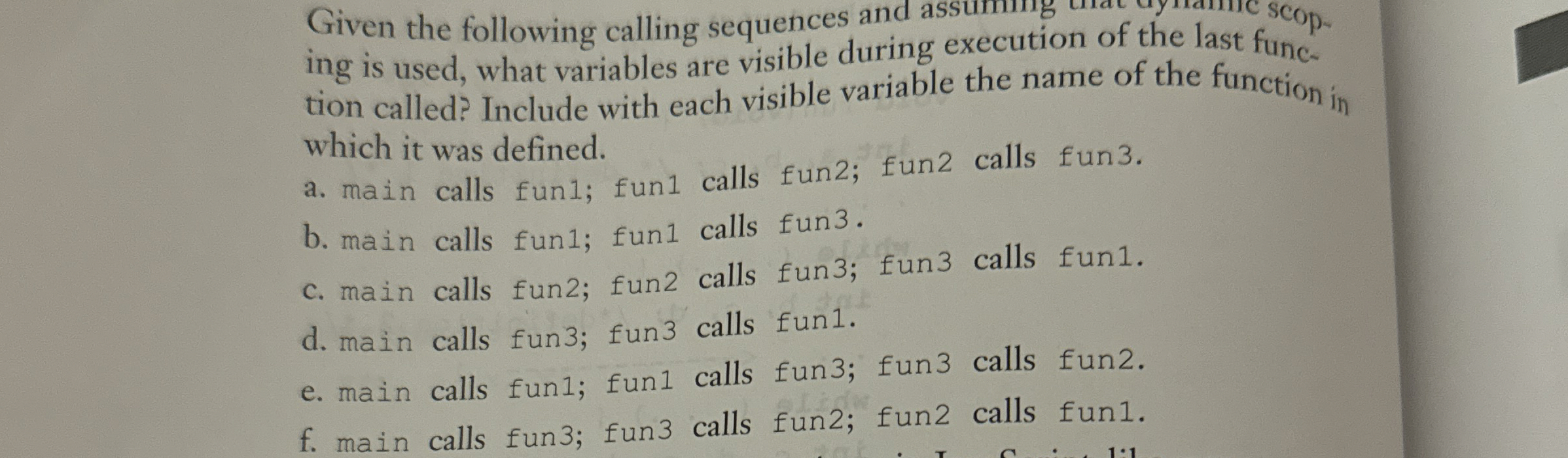 Given the following calling sequences and ass ing