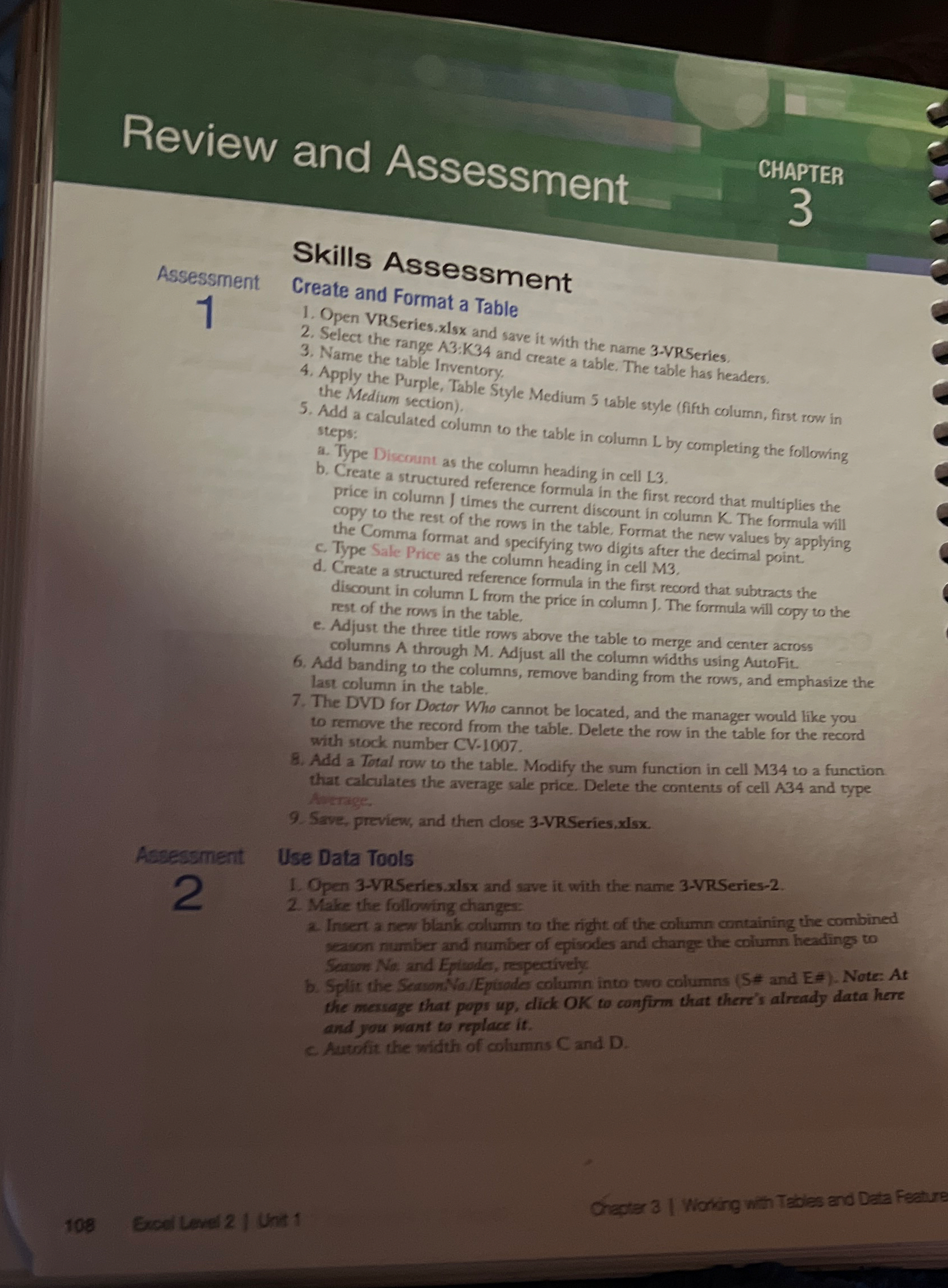 Review and Assessment CHAPTER 3 Assessment 1