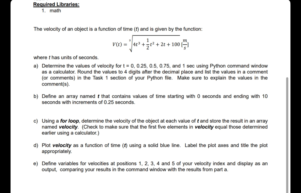 Write a python script Required Libraries: math