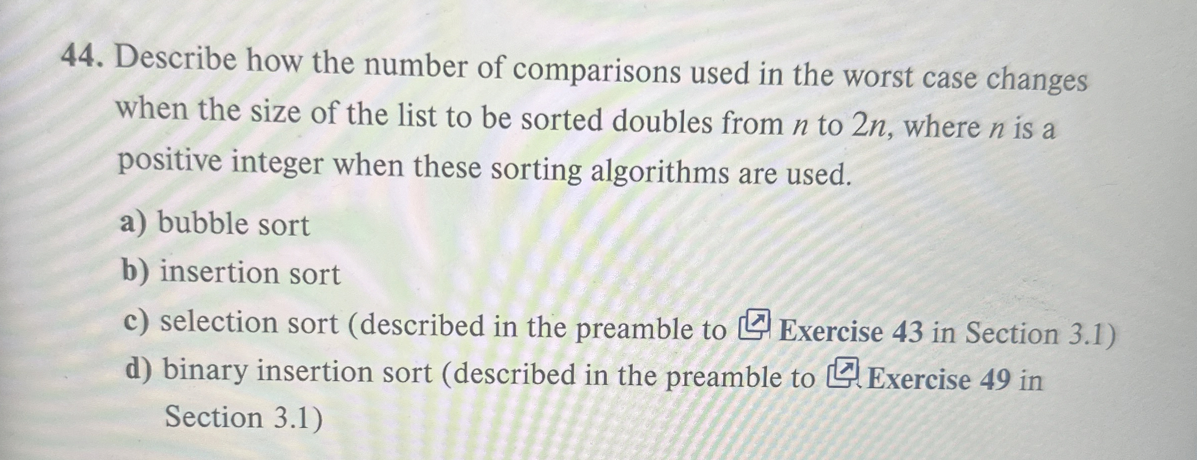 Describe how the number of comparisons used in