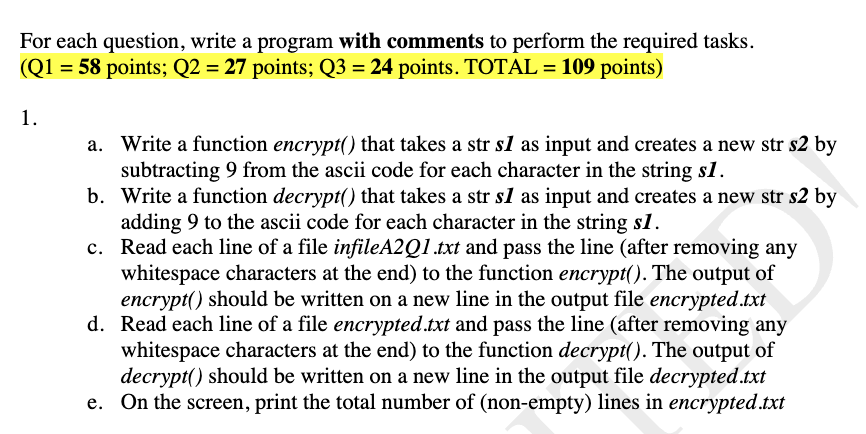 Q 1 . / 5 8 a . Write a function encrypt ( ) that