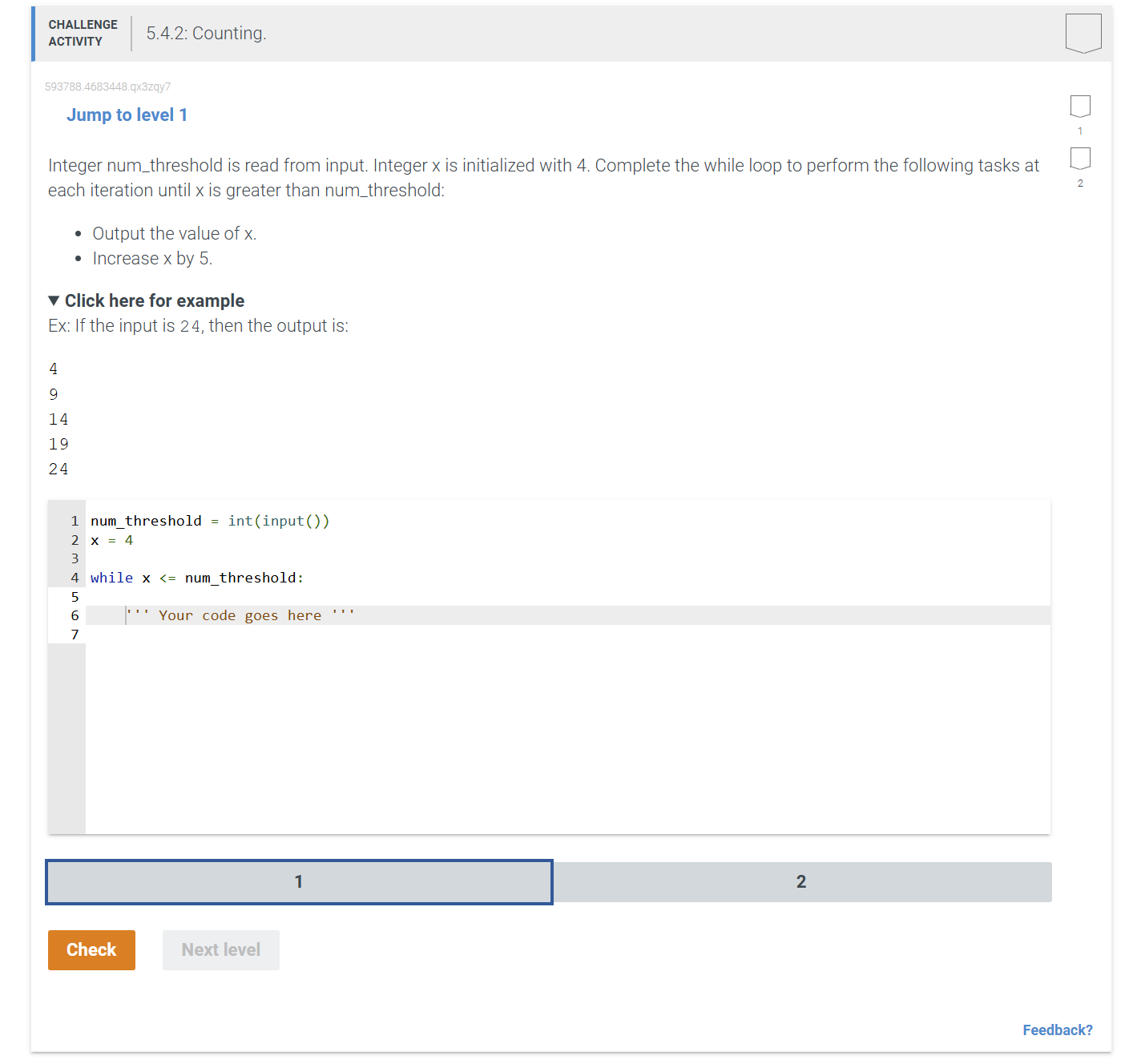 Jump to level 1 Integer num _ threshold is read