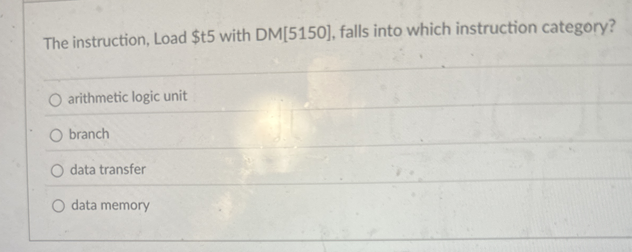 The instruction, Load $$ 5 with DM [ 5 1 5 0 ] ,