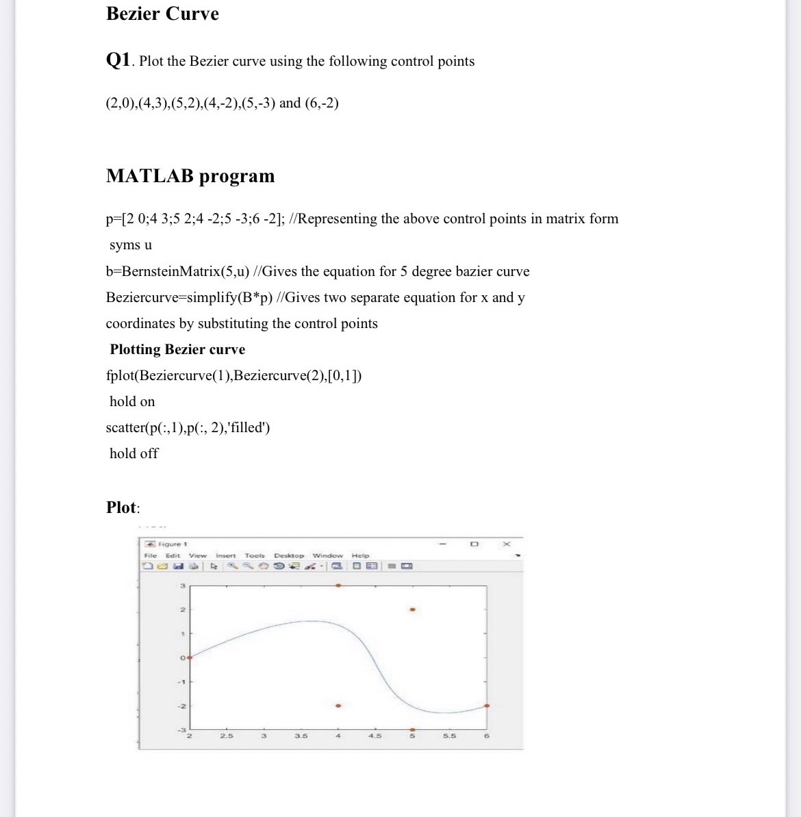 Bezier Curve Q 1 . Plot the Bezier curve using