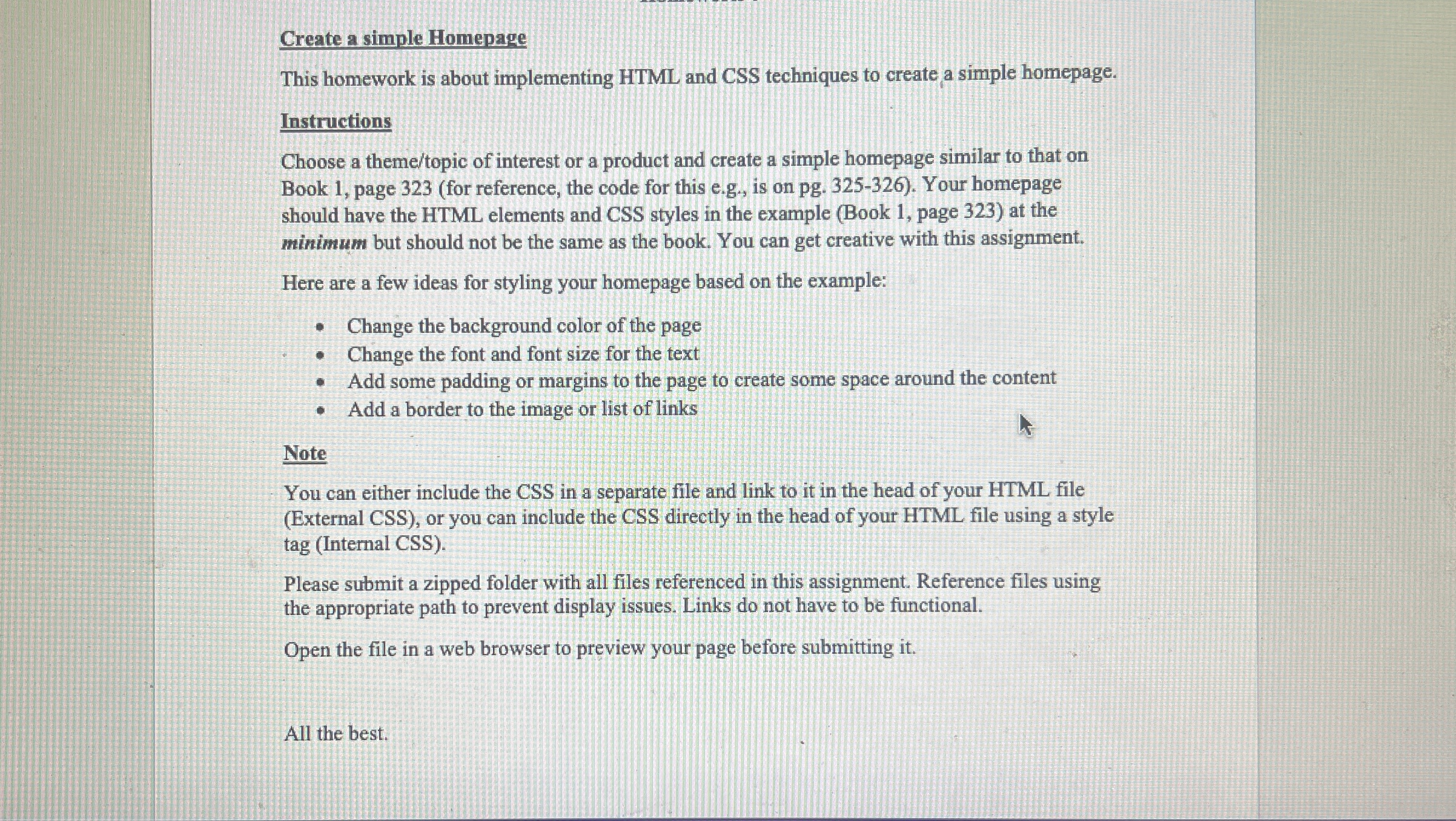 Create a simple Homepage This homework is about