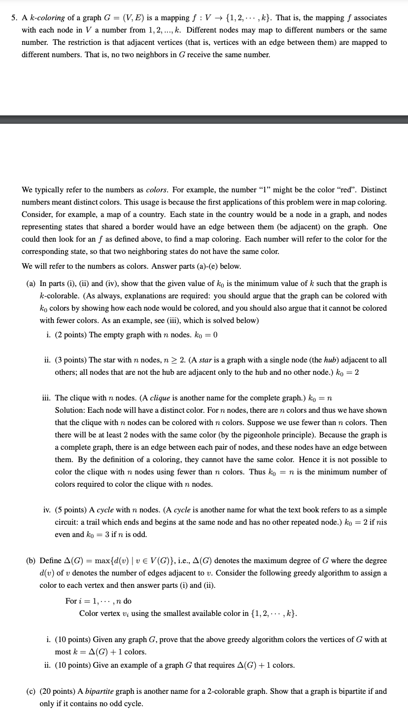 5 . A \ ( k \ ) - coloring of a graph \ ( G = ( V
