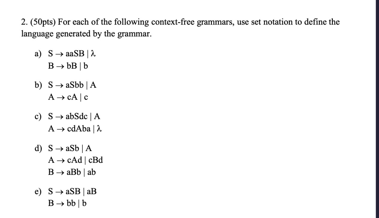 ( 5 0 pts ) For each of the following context -