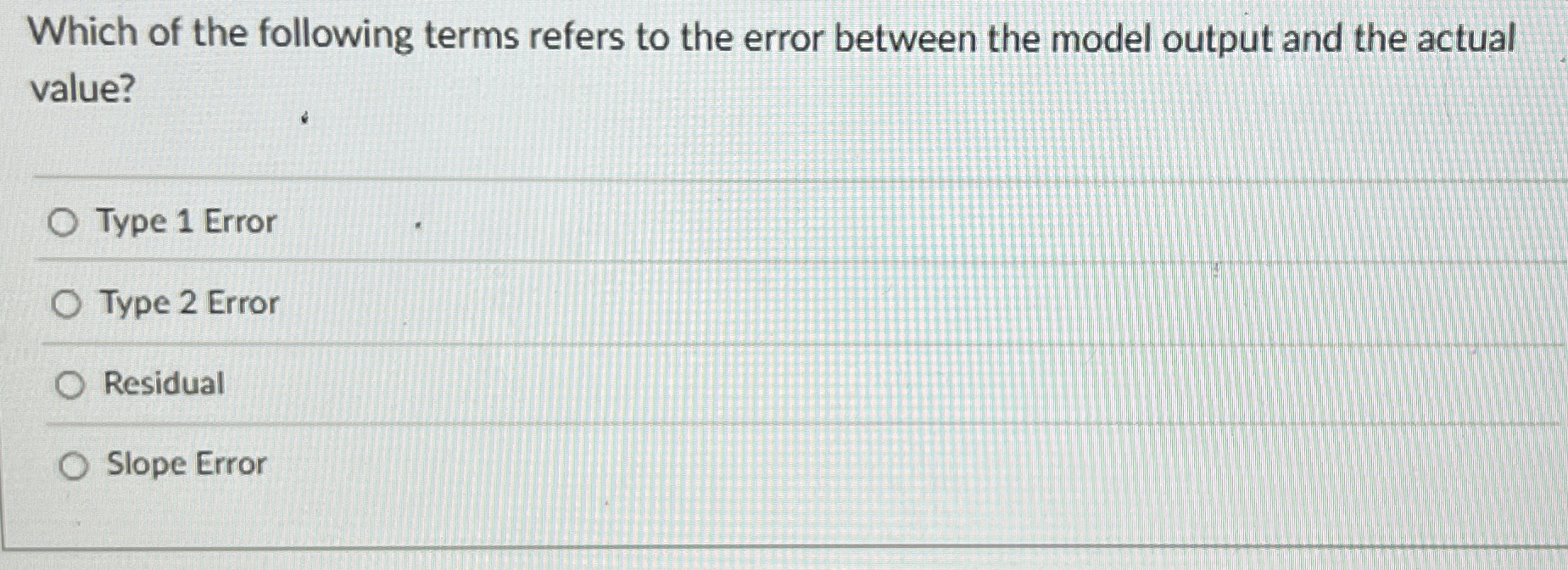 Which of the following terms refers to the error