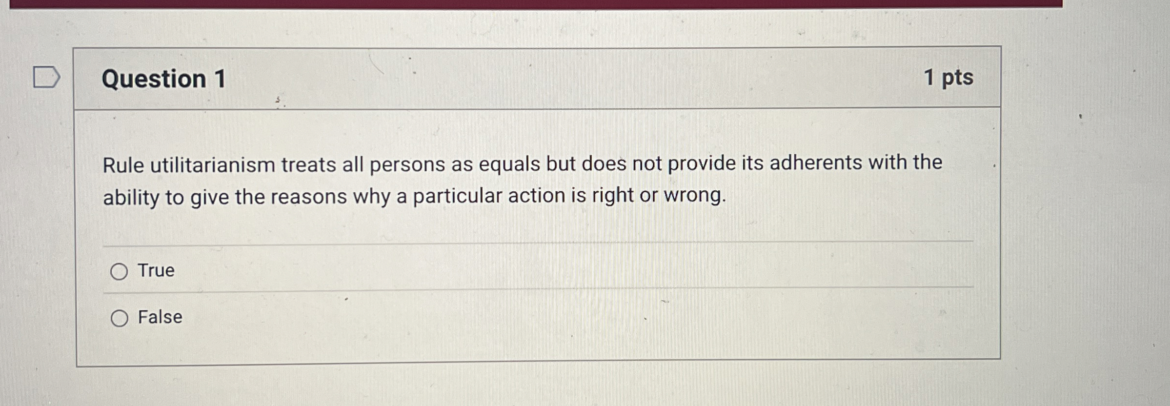 Question 1 Rule utilitarianism treats all persons