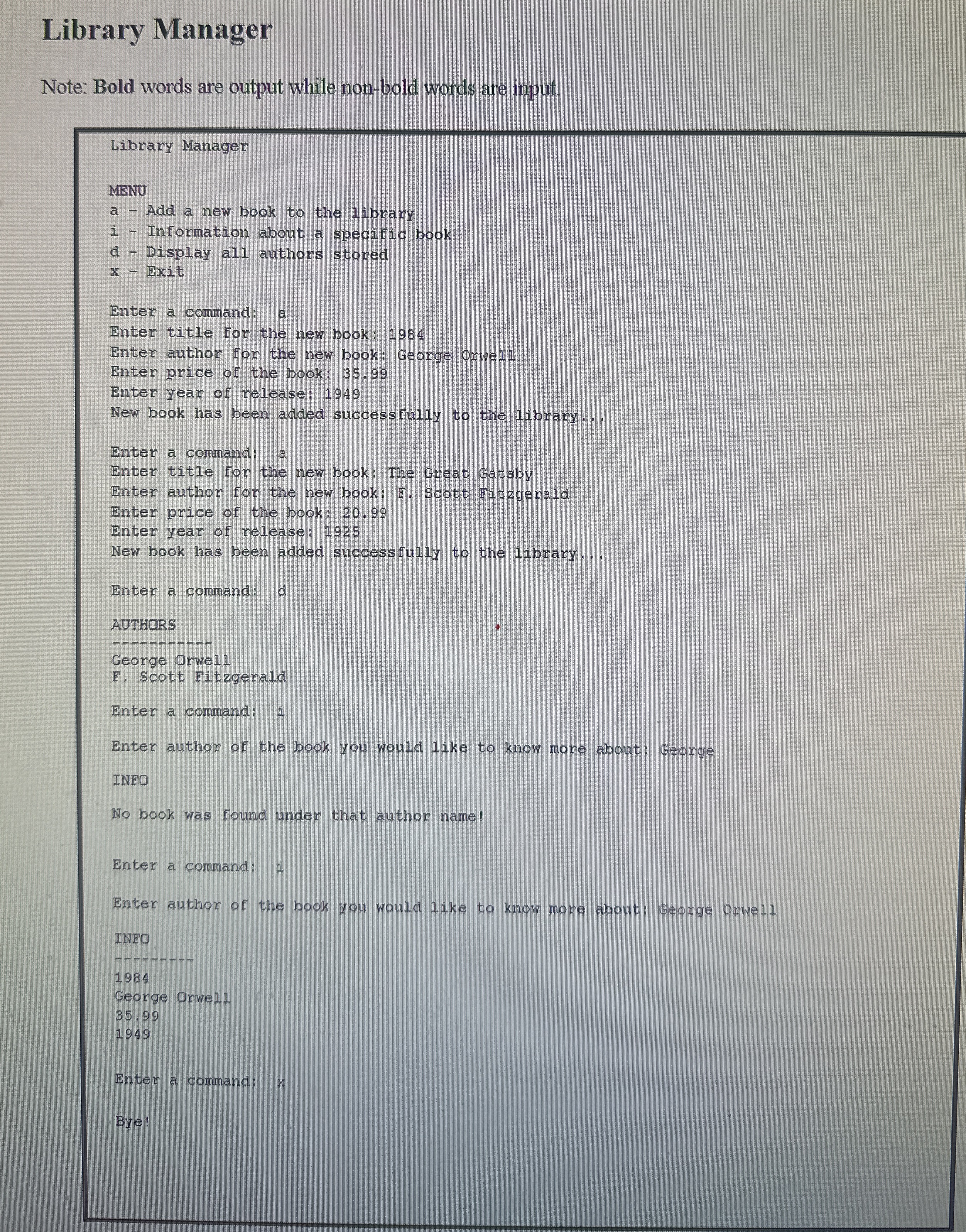 Write me a program that will function like in the