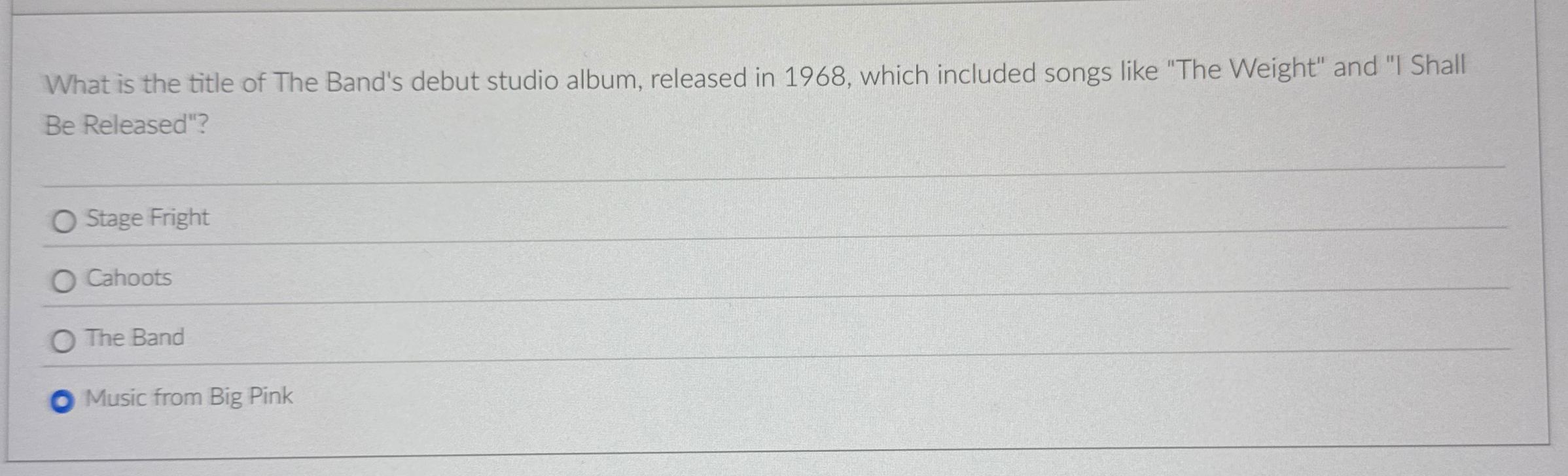 What is the title of The Band's debut studio