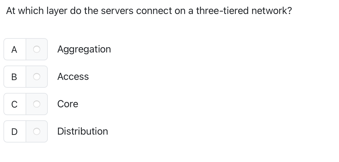 At which layer do the servers connect on a three
