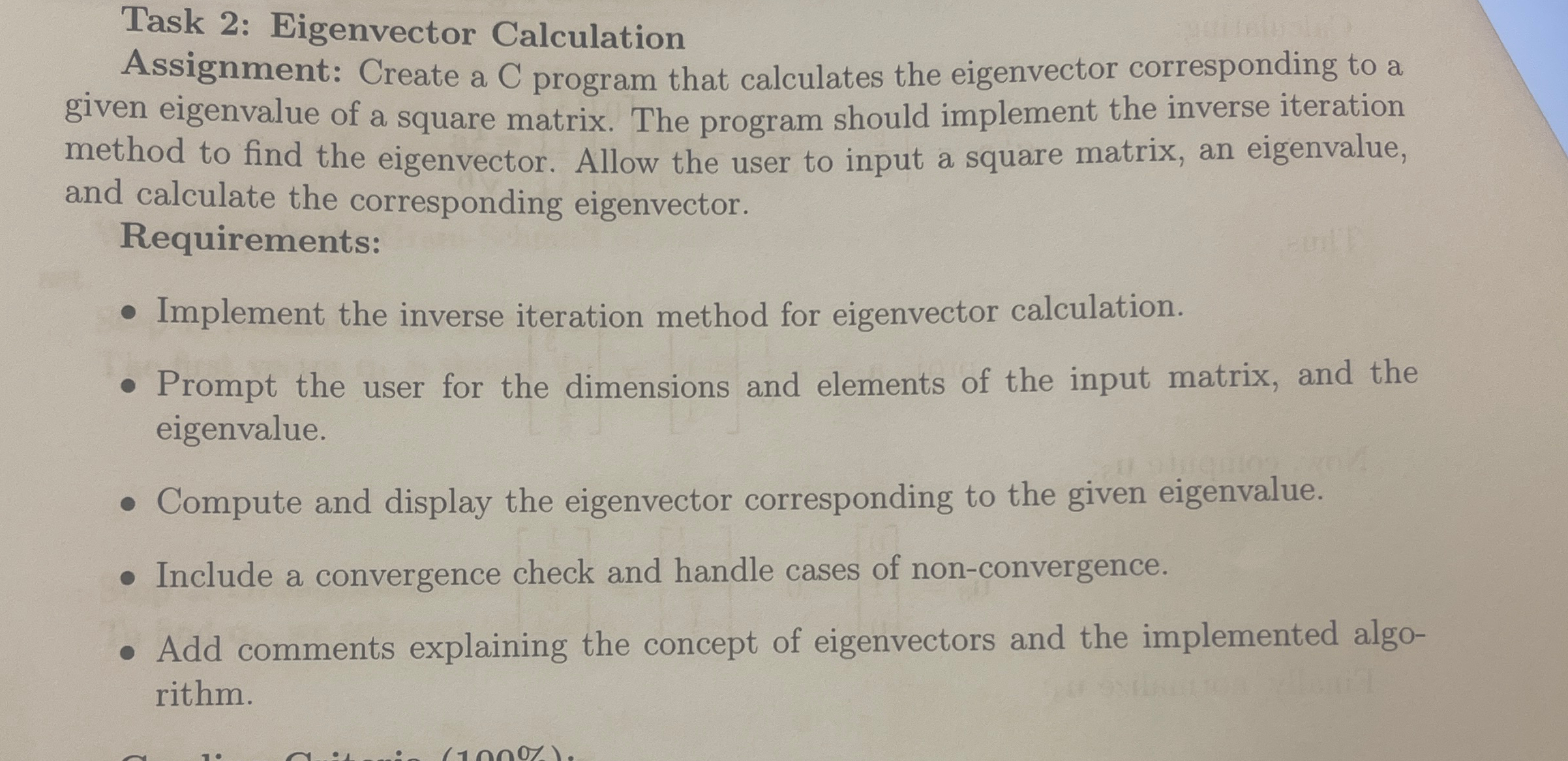 Task 2 : Eigenvector Calculation Assignment: