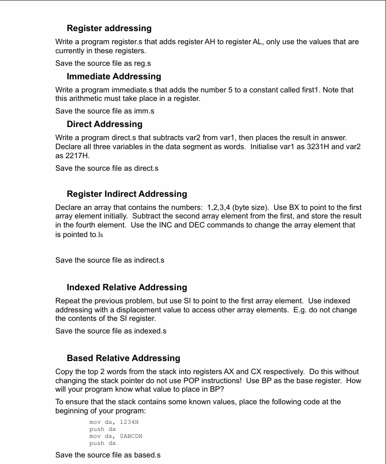 Register addressing Write a program register.s