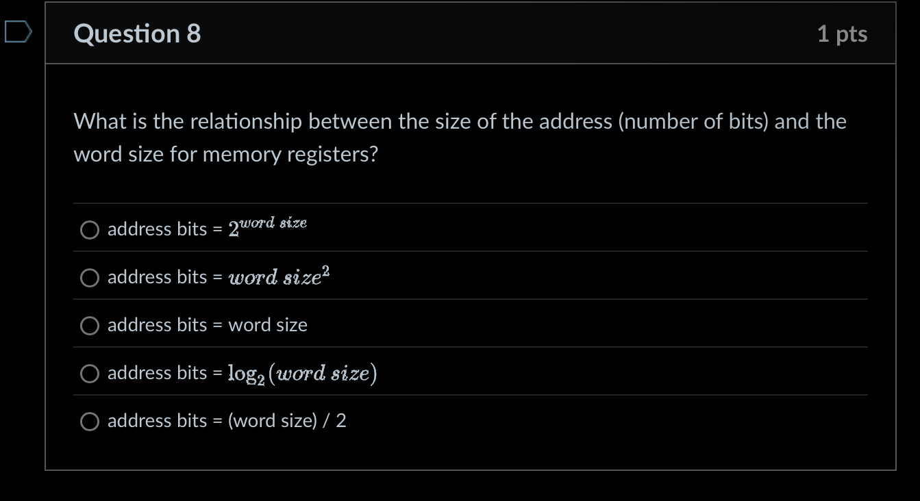 Question 8 1 pts What is the relationship between