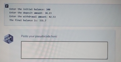 Enter the initial balance: 3 4 0 Enter the