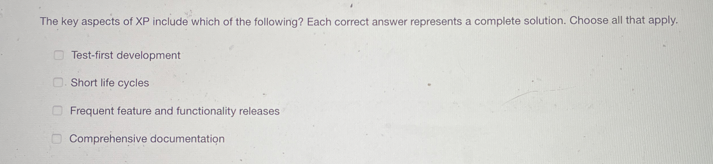 The key aspects of XP include which of the